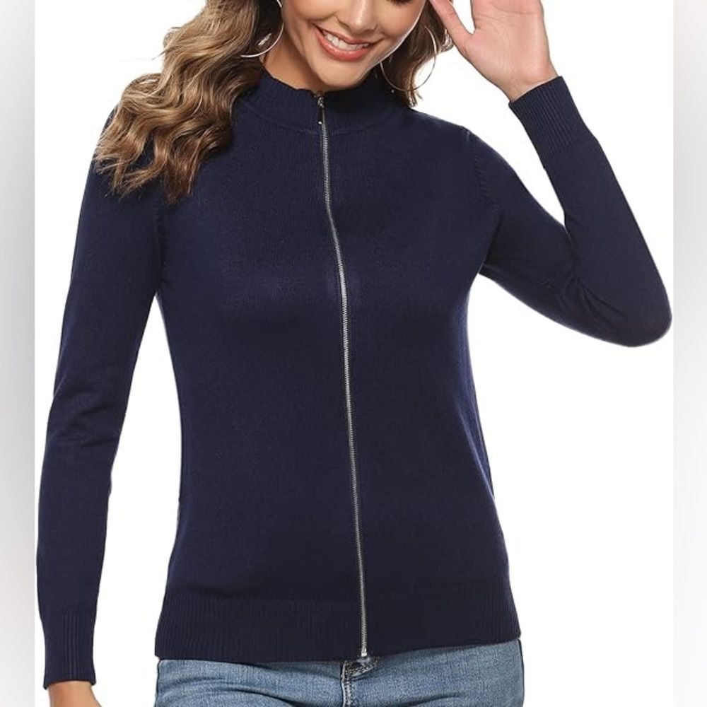 Mersea Ribbed knit full zip mock neck sweater sz L